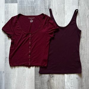Ribbed Burgundy "Baby Tee" Bundle Size Small